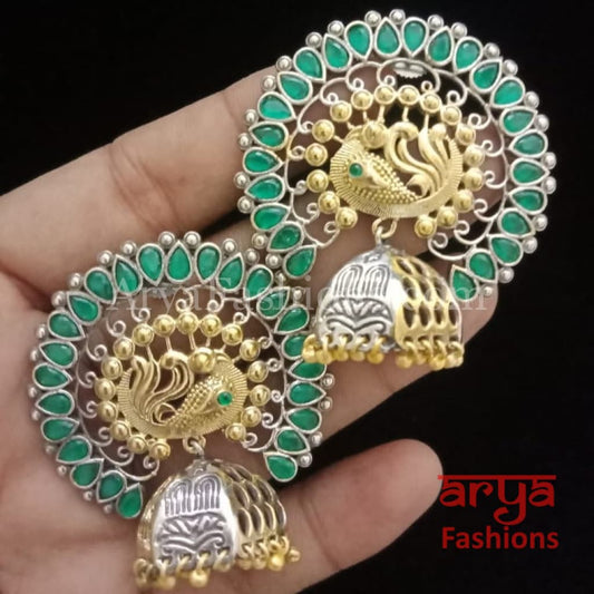 Peacock Dual Tone Chandbali Earrings