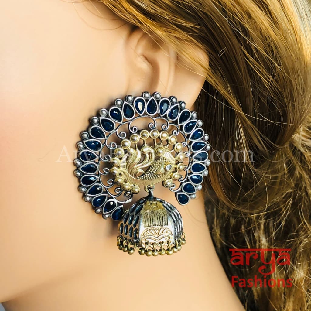 Peacock Dual Tone Chandbali Earrings