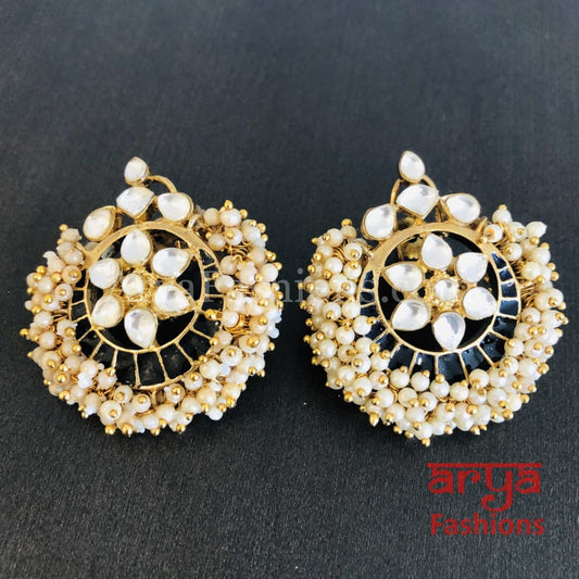 Traditional Fire Large Black Round Kundan Meenakari Stud Earring Girls –  ZIVOM