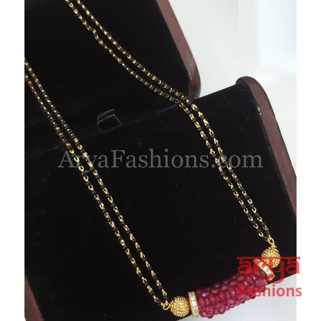 Pink Black Beads Multi-strand Mangalsutra Necklace