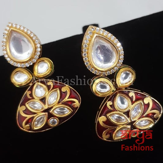 Pink Blue Meenakari Studs with Kundan and Cubic Zirconia