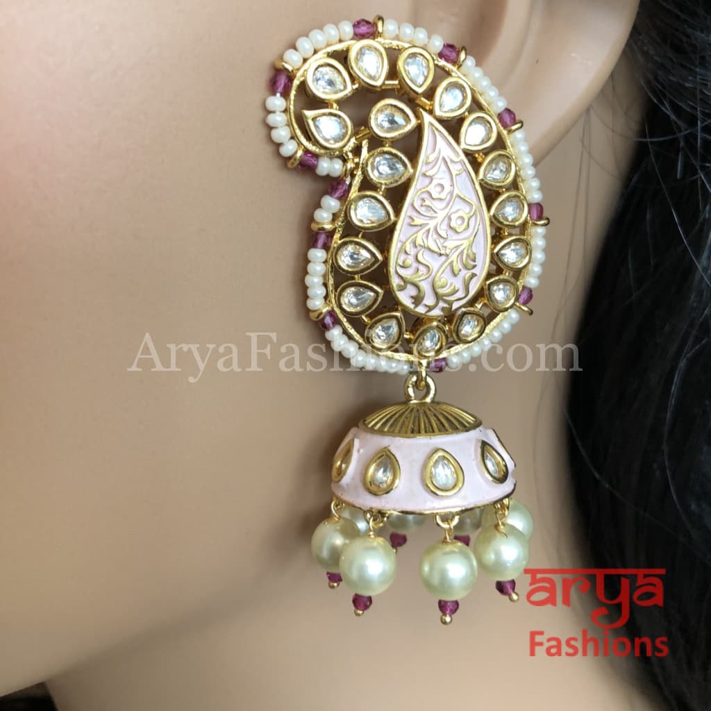 Pink Golden Meenakari Jhumka Earrings