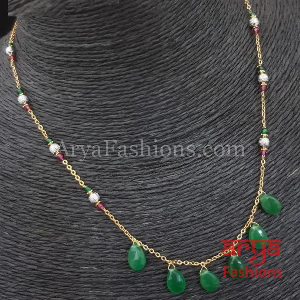 Pink Green beads Necklace/Kundan Necklace/Indian Beads Necklace