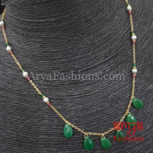 Pink Green beads Necklace/Kundan Necklace/Indian Beads Necklace