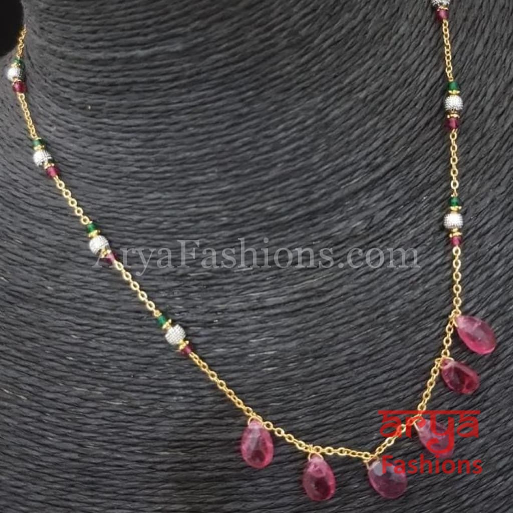Pink Green beads Necklace/Kundan Necklace/Indian Beads Necklace