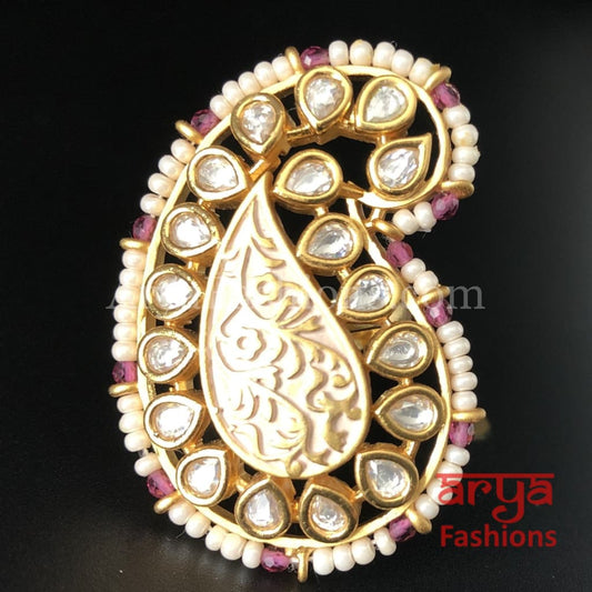 Pink Meenakari Pearl Golden Sabyasachi Statement Ring