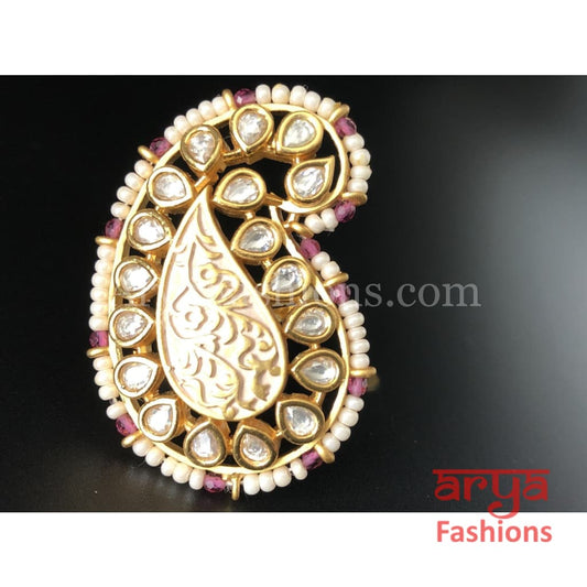 Pink Meenakari Pearl Golden Sabyasachi Statement Ring