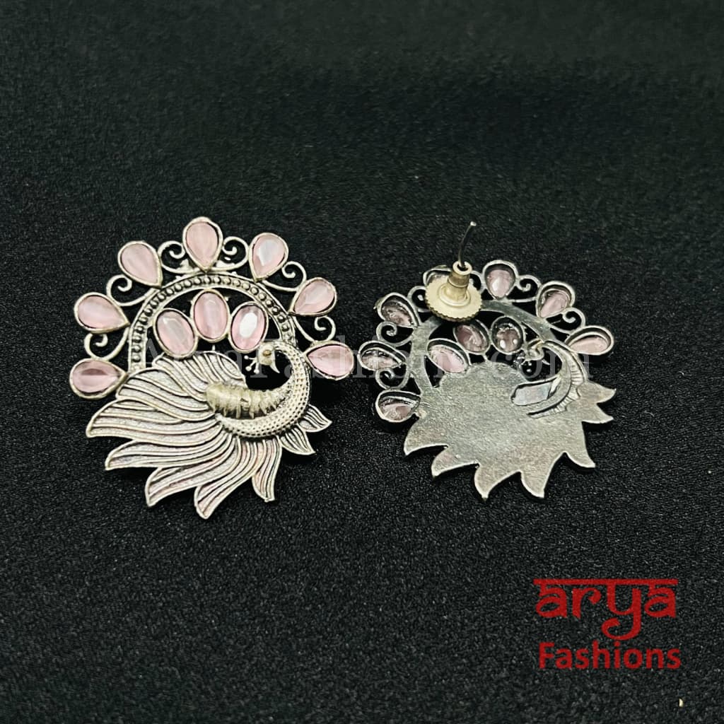 Pink Mint Green Oxidized Silver Tribal Studs