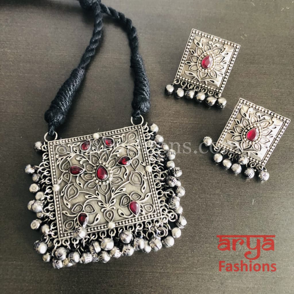 Pink Oxidized Silver Ethnic/Tribal/Indian/Bollywood Necklace