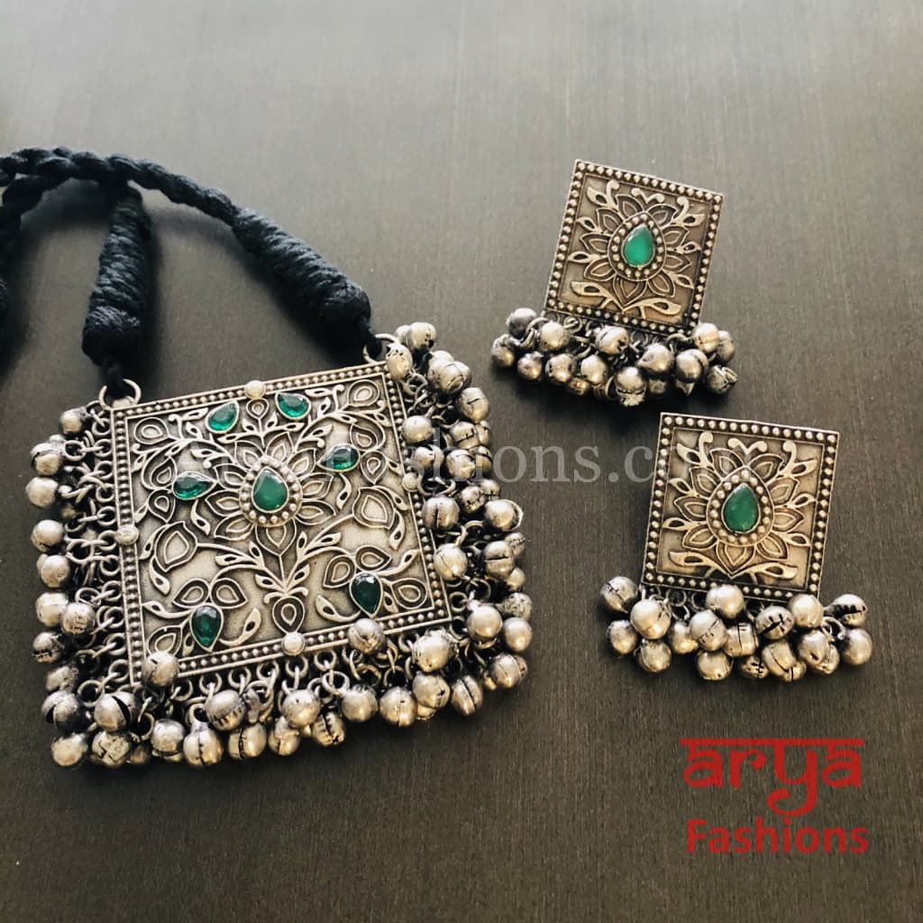 Pink Oxidized Silver Ethnic/Tribal/Indian/Bollywood Necklace