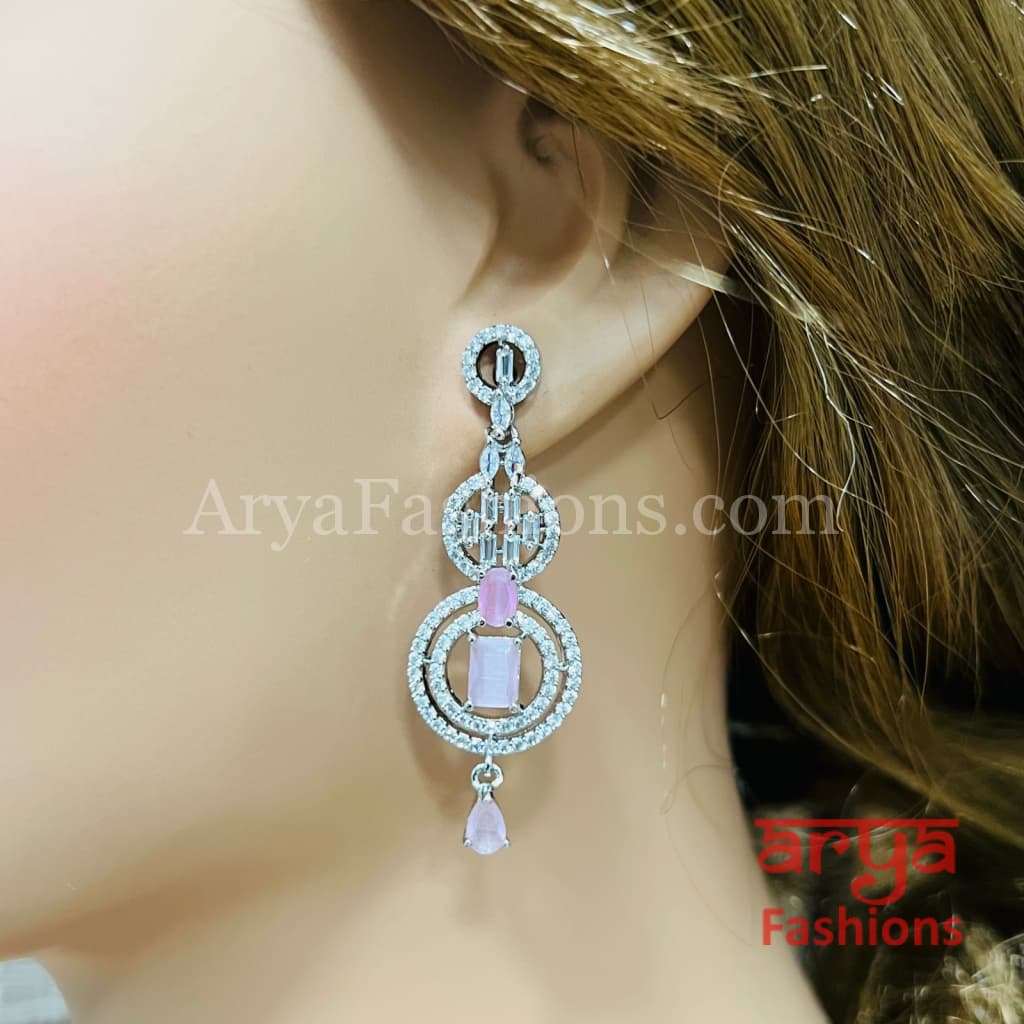 Pink Silver CZ Earrings / Cubic Zirconia earrings/