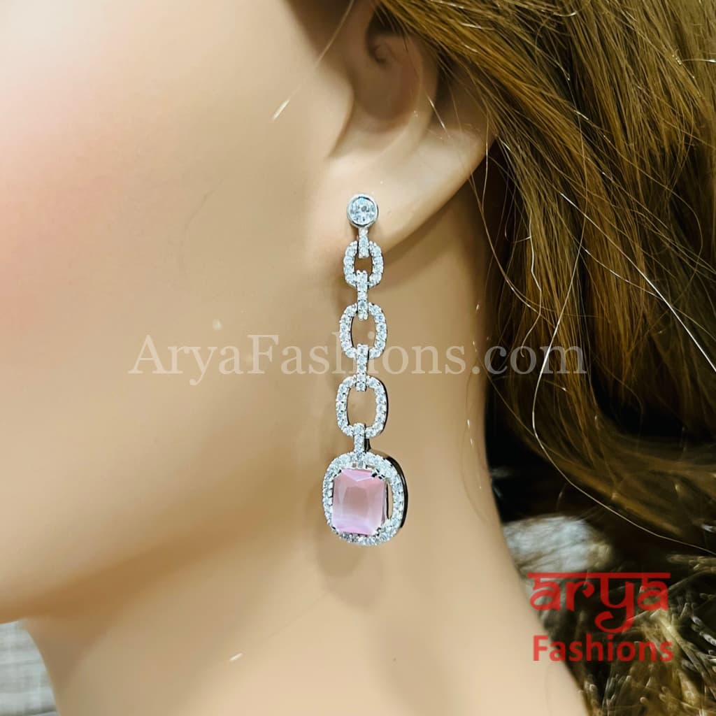 Pink Silver CZ Earrings / Cubic Zirconia earrings/