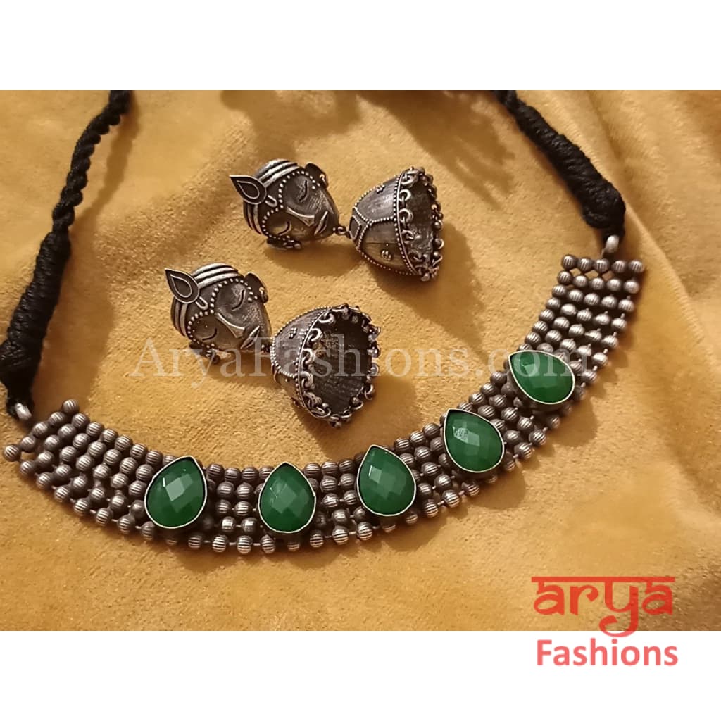 Purple Stones Oxidized Tribal Necklace with Cultured