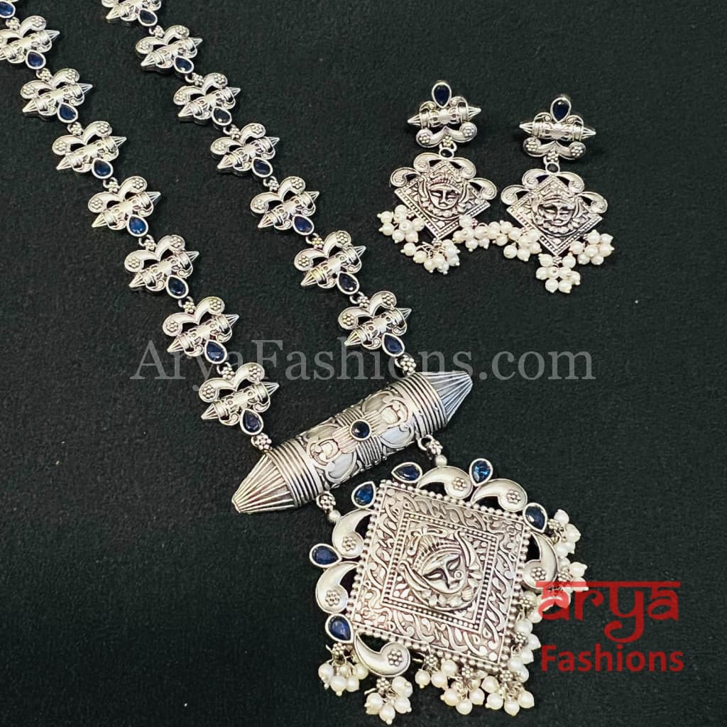 Rabi Oxidized Silver Tribal Pendant Necklace with Chain