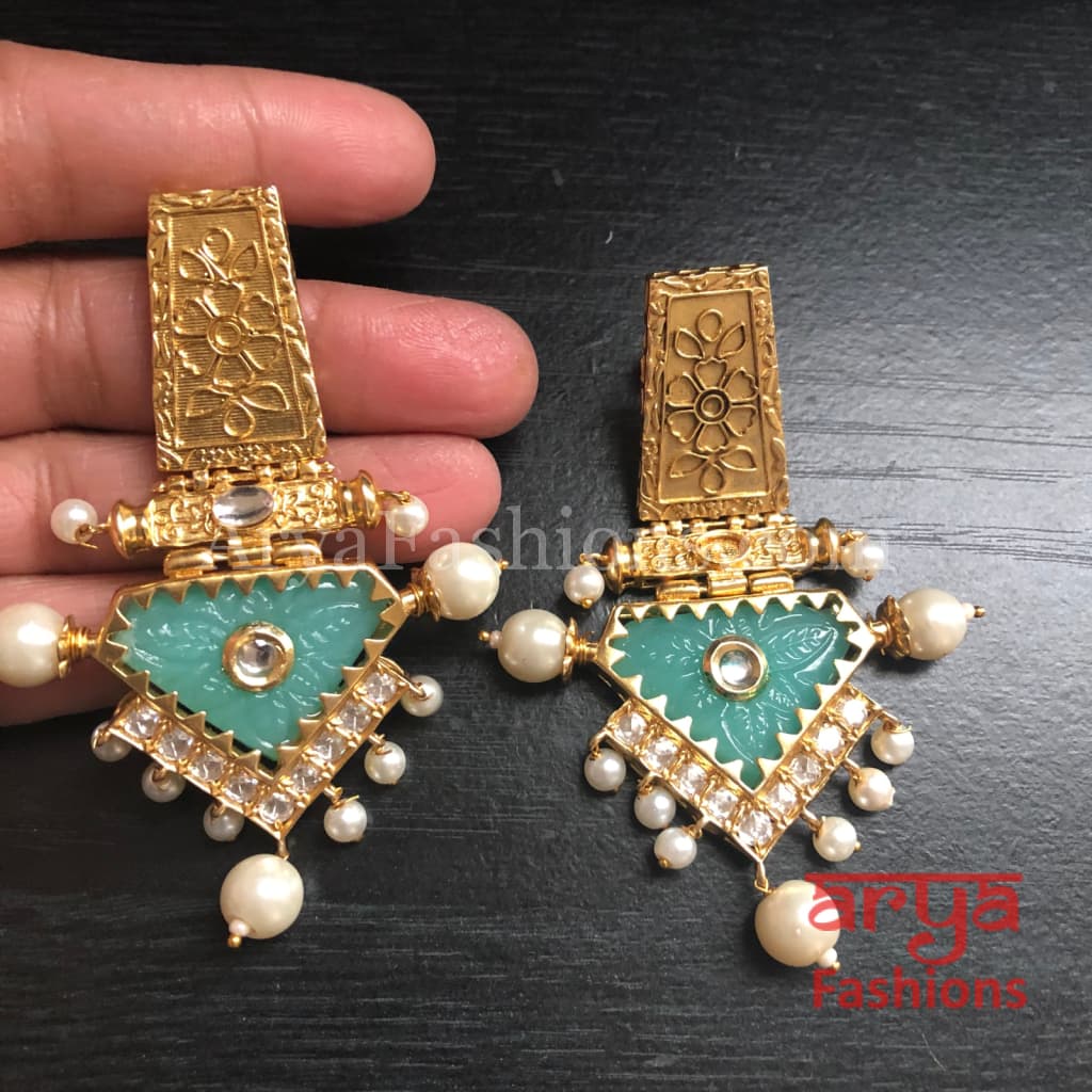 Rabia Kundan Earrings with Handcarved stone/ Amrapali Inspired