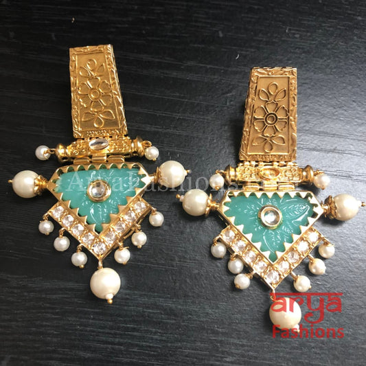 Rabia Kundan Earrings with Handcarved stone/ Amrapali Inspired