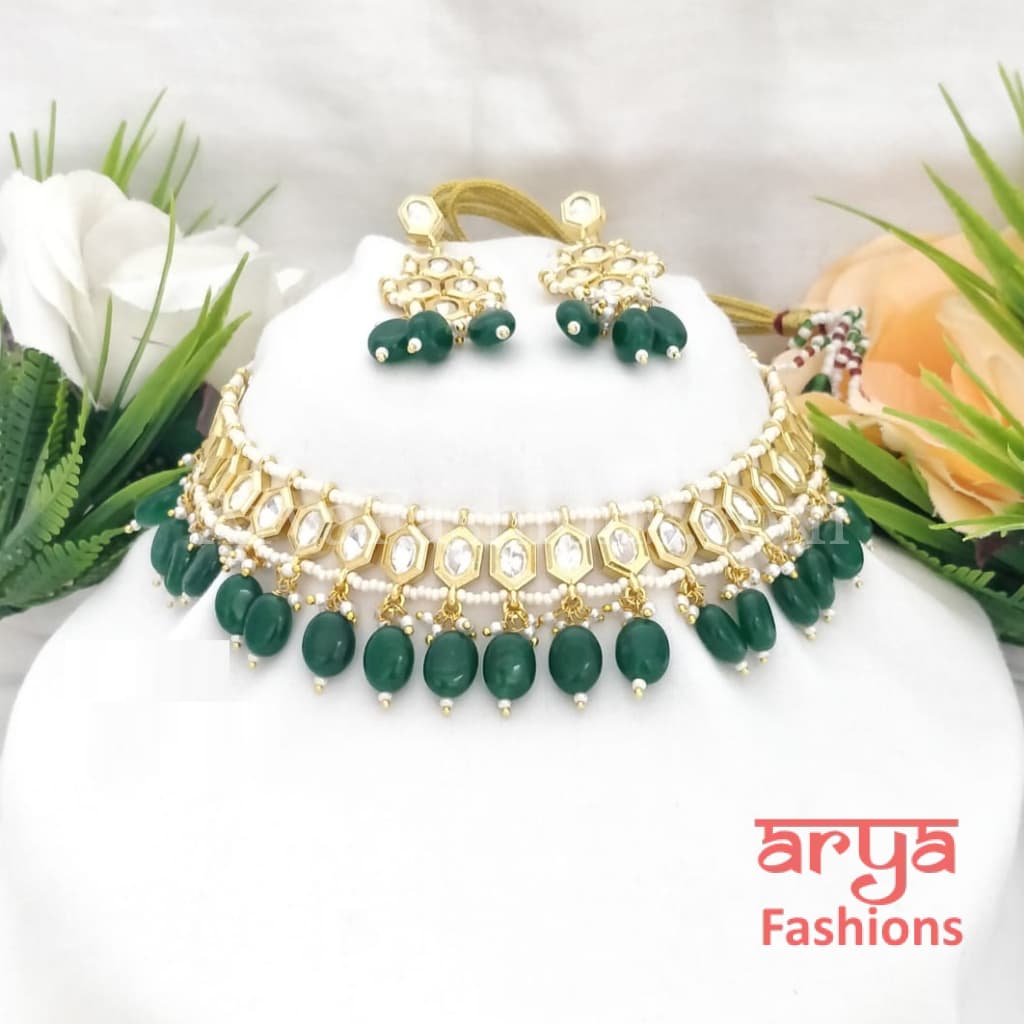 Rabia Kundan Necklace with Ruby Emerald beads