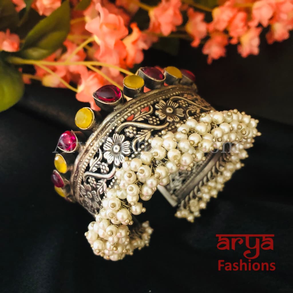 Raima Handcarved Multicolor Stone Cuff Bracelet
