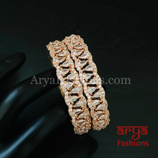 Raina Rose Gold CZ Designer Bangles