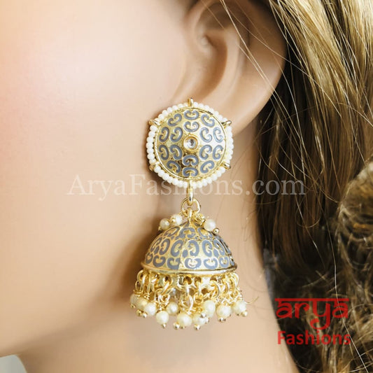 Rajasthani Meenakari Jhumka Earrings with Pearl beads