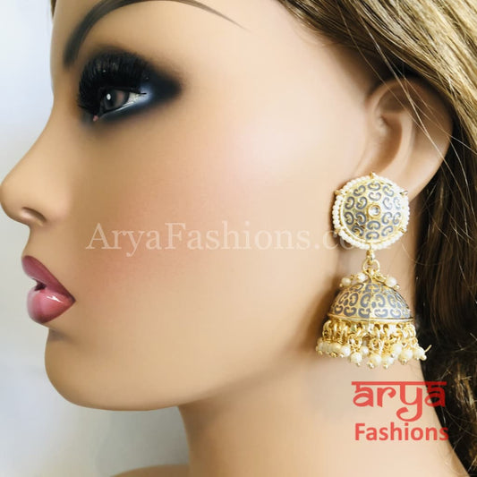 Rajasthani Meenakari Jhumka Earrings with Pearl beads