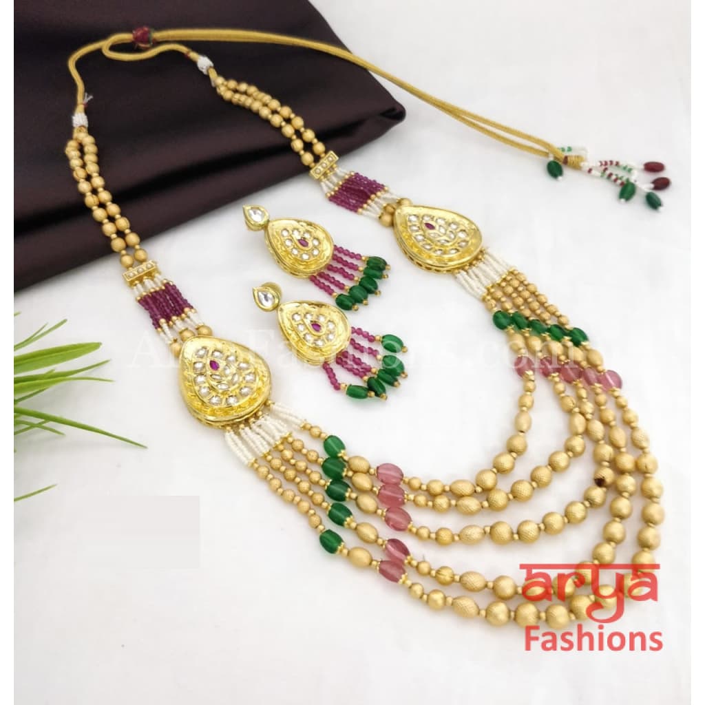 Rajwadi Antique Multilayer Necklace with Colorful beads