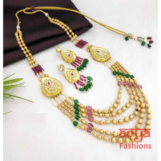 Rajwadi Antique Multilayer Necklace with Colorful beads