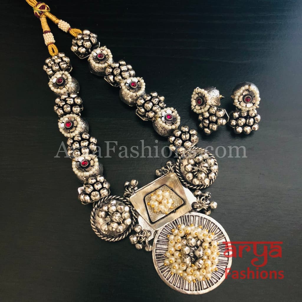 Rajwadi Golden Beads Necklace/ Gray Statement Necklace