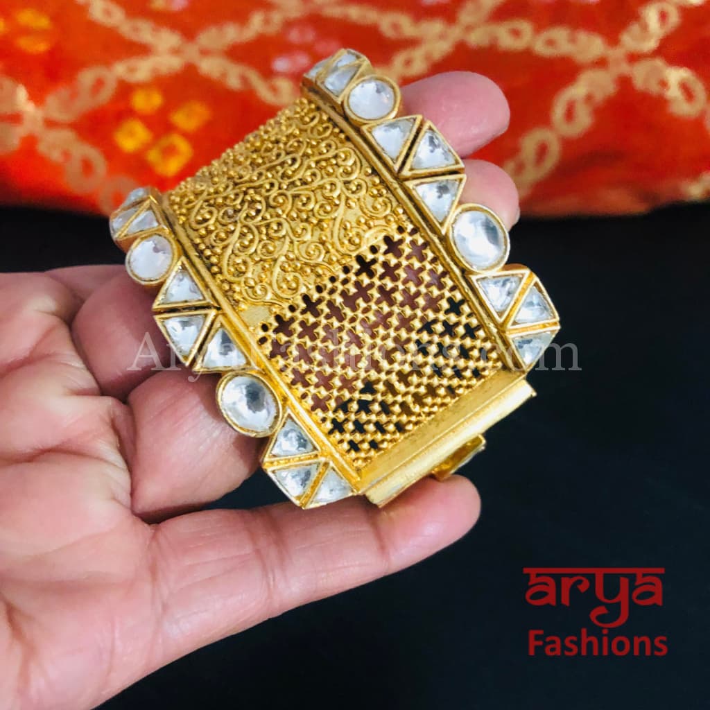 Gold Plated Broad Rajwadi Kada / Meenakari Openable Kundan Kada /Rajasthani  bridal bangle – alltrend.in