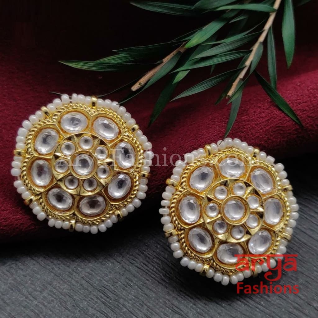 Rajwadi Kundan Pearl Stud Earrings