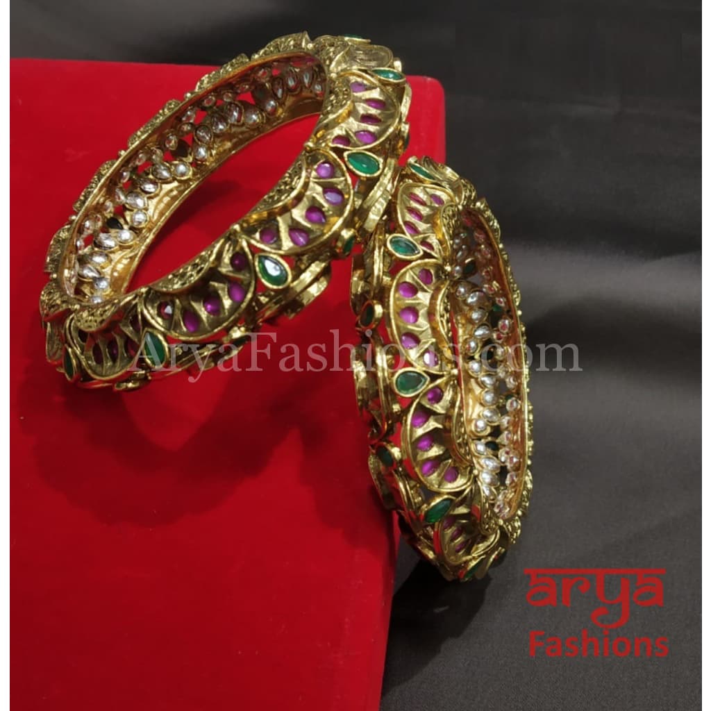 Rajwadi Kundan Ruby Emerald Bridal Bangles