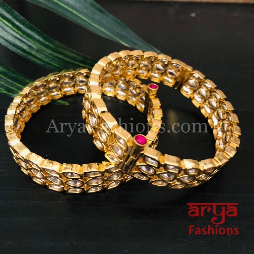 Rajwadi Pacchi Kundan Openable Kada Bangles