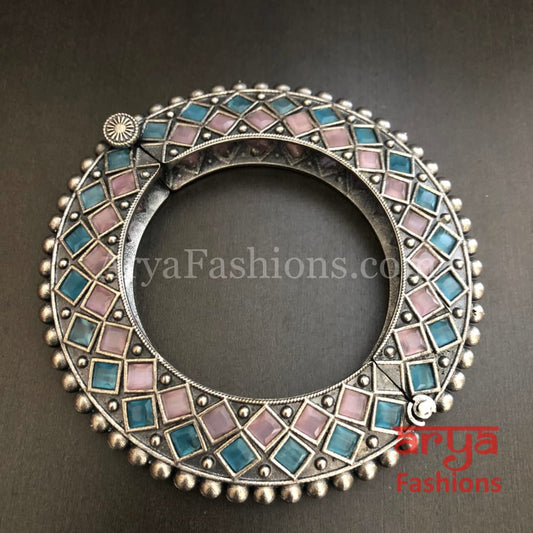 Rajwadi Round Silver Oxidized Bracelet/ Ethnic Bracelet /Boho Jewelry/Ethnic