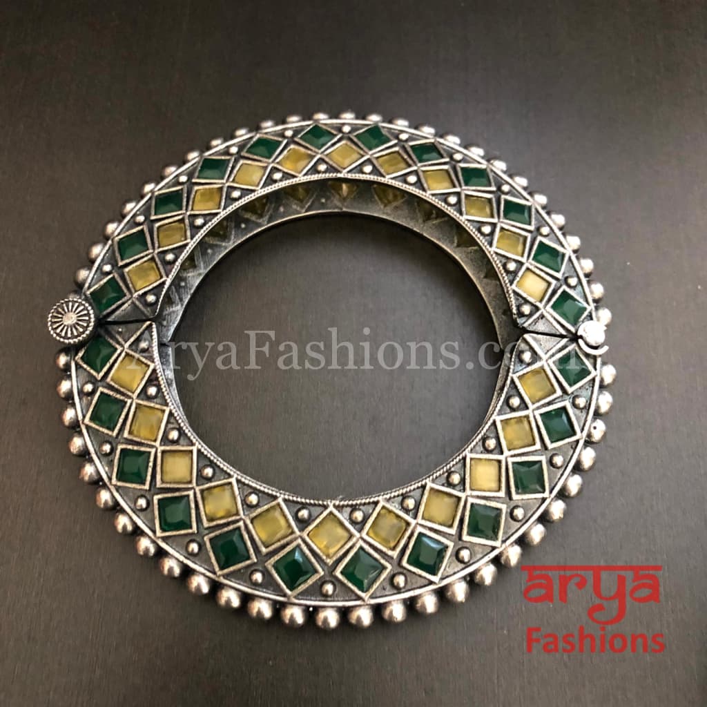Rajwadi Round Silver Oxidized Bracelet/ Ethnic Bracelet /Boho Jewelry/Ethnic
