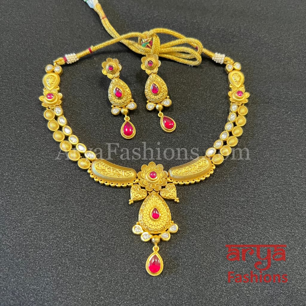 Rani Antique Gold Rajwadi Meenakari Necklace