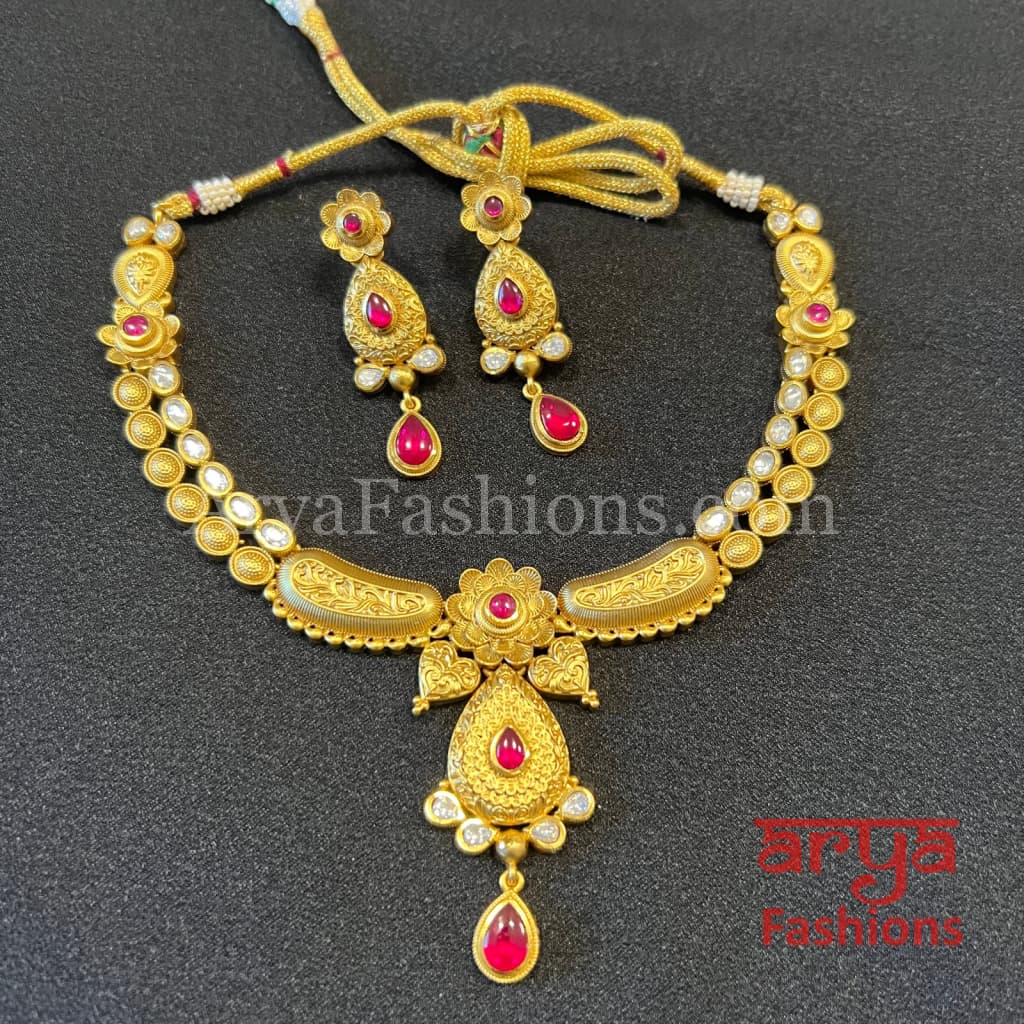 Rani Antique Gold Rajwadi Meenakari Necklace