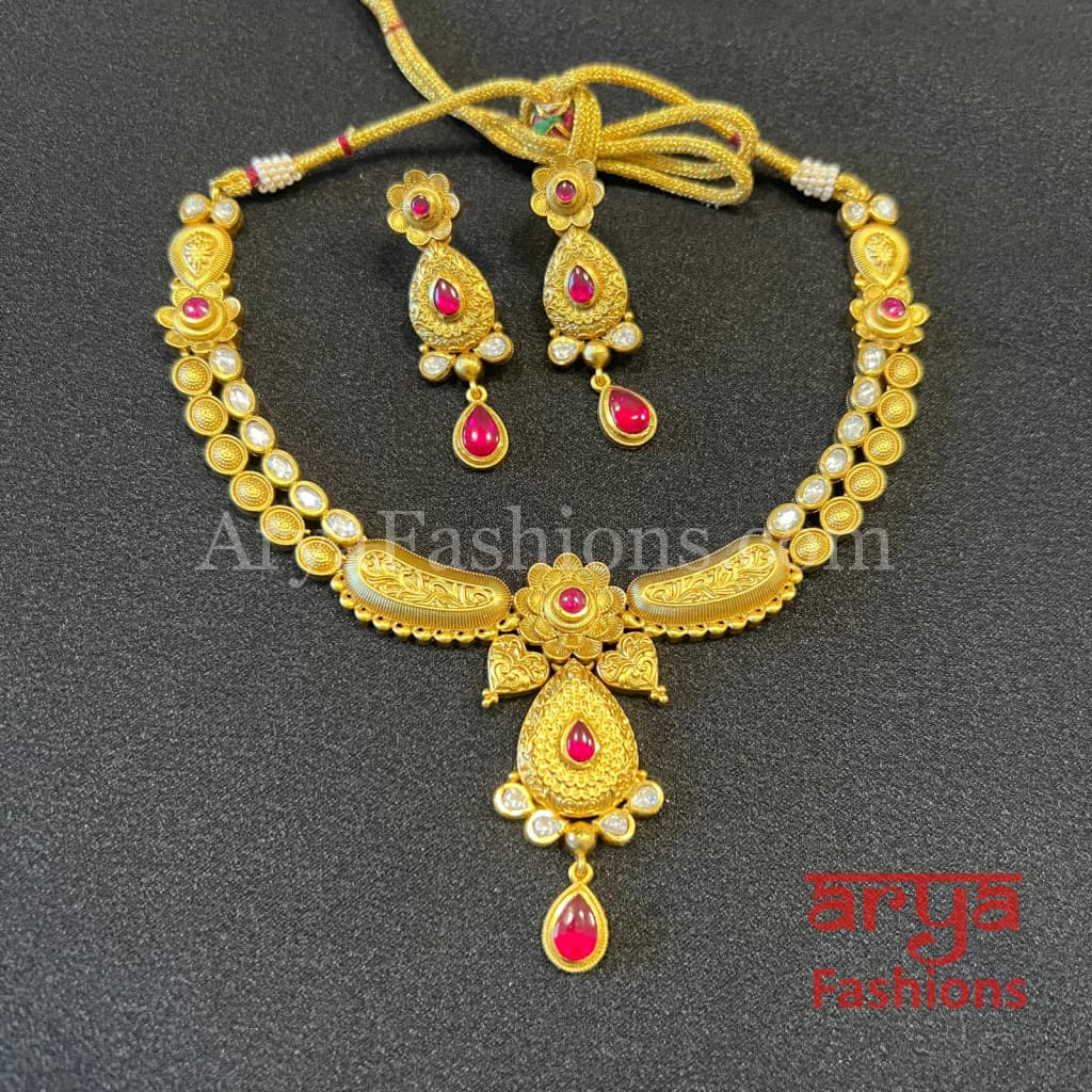 Rani Antique Gold Rajwadi Meenakari Necklace