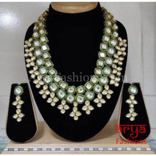 Rani Bridal Polki Kundan Emerald Meenakari Necklace/ Indian Wedding Jewelry