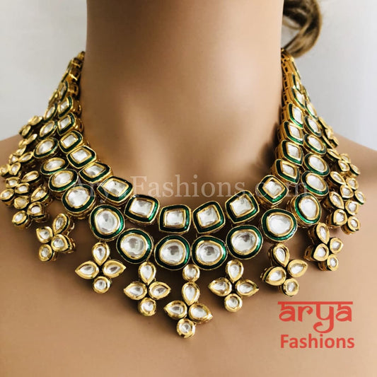 Rani Bridal Polki Kundan Emerald Meenakari Necklace/ Indian Wedding Jewelry