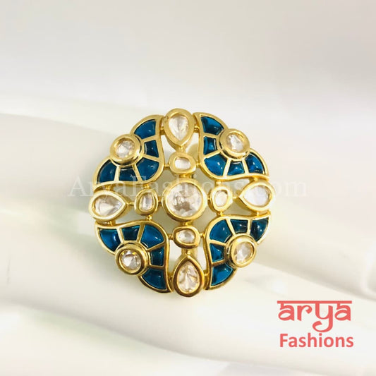 Rani Emerald Kundan Adjustable Ring