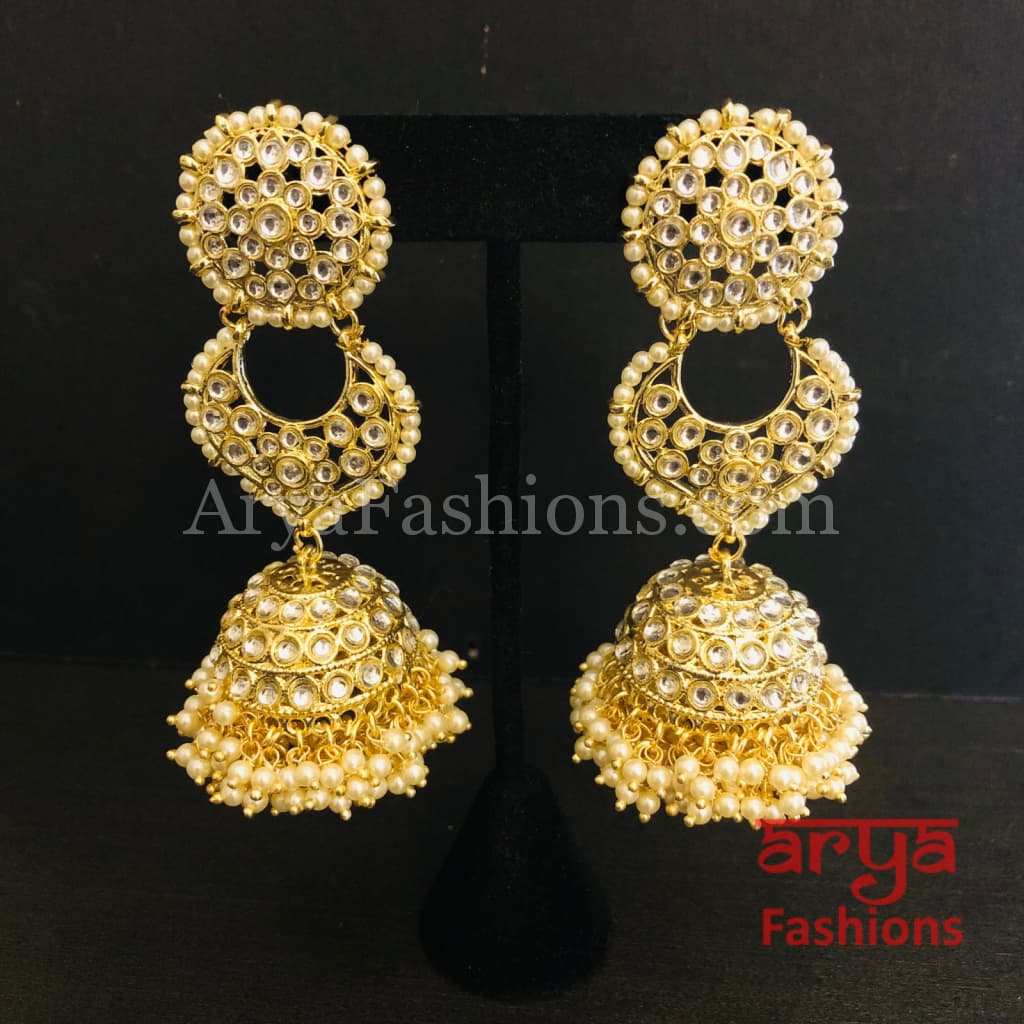 Rani Kundan Pearl Jhumka/ Golden Jhumka