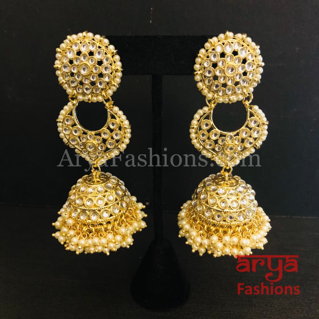 Rani Kundan Pearl Jhumka/ Golden Jhumka