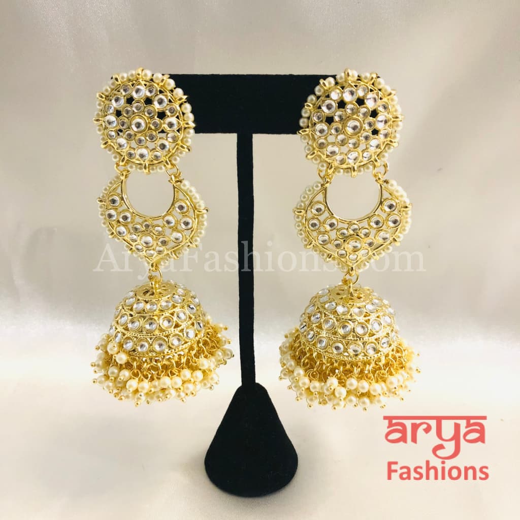 Rani Kundan Pearl Jhumka/ Golden Jhumka