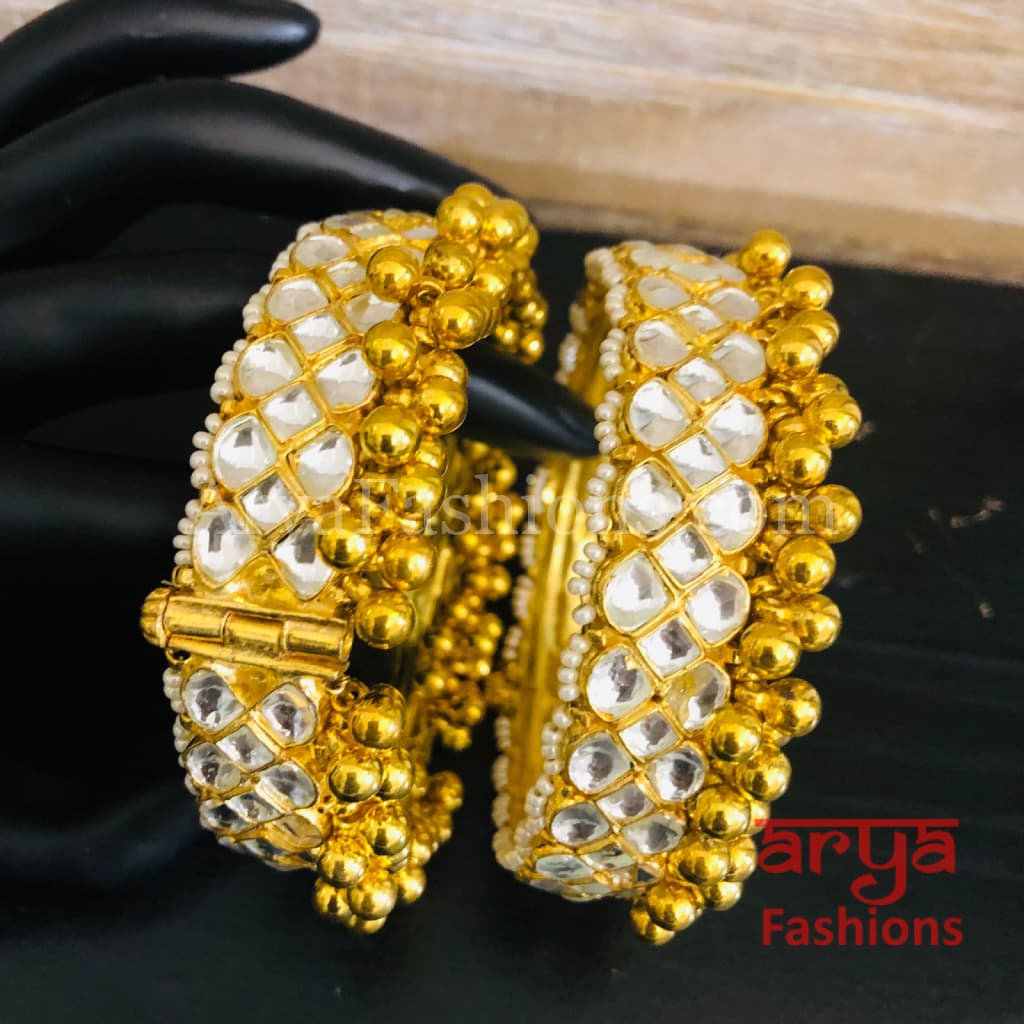 Rania Golden Beads Rajwadi Openable Kada Bridal Bangles