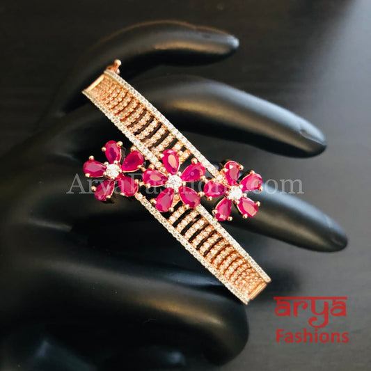 Rashi Rose Gold Ruby Pink Cubic Zirconia Flower Bracelet