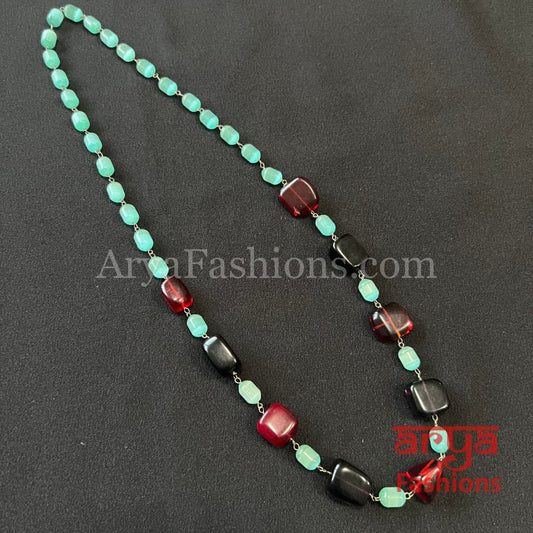 Ravali Mint Green Maroon Beads Indian Necklace