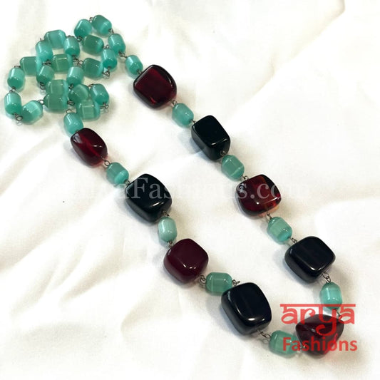 Ravali Mint Green Maroon Beads Indian Necklace