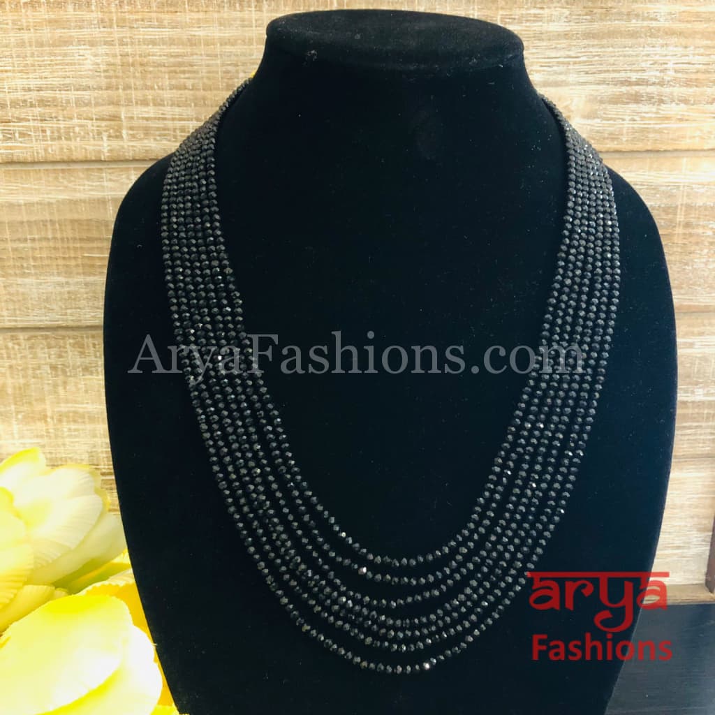Razvi Black Beads Multilayer Multi-strand Beaded Necklace