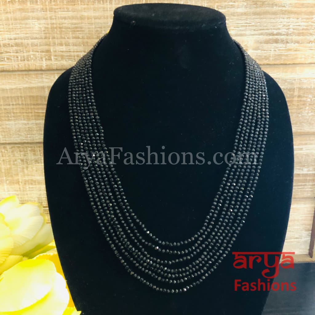 Razvi Black Beads Multilayer Multi-strand Beaded Necklace