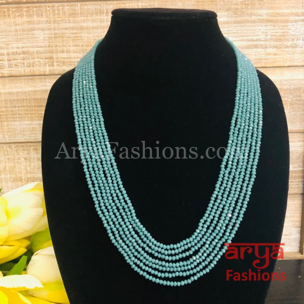 Razvi Blue Beads Multilayer Multi-strand Beaded Necklace